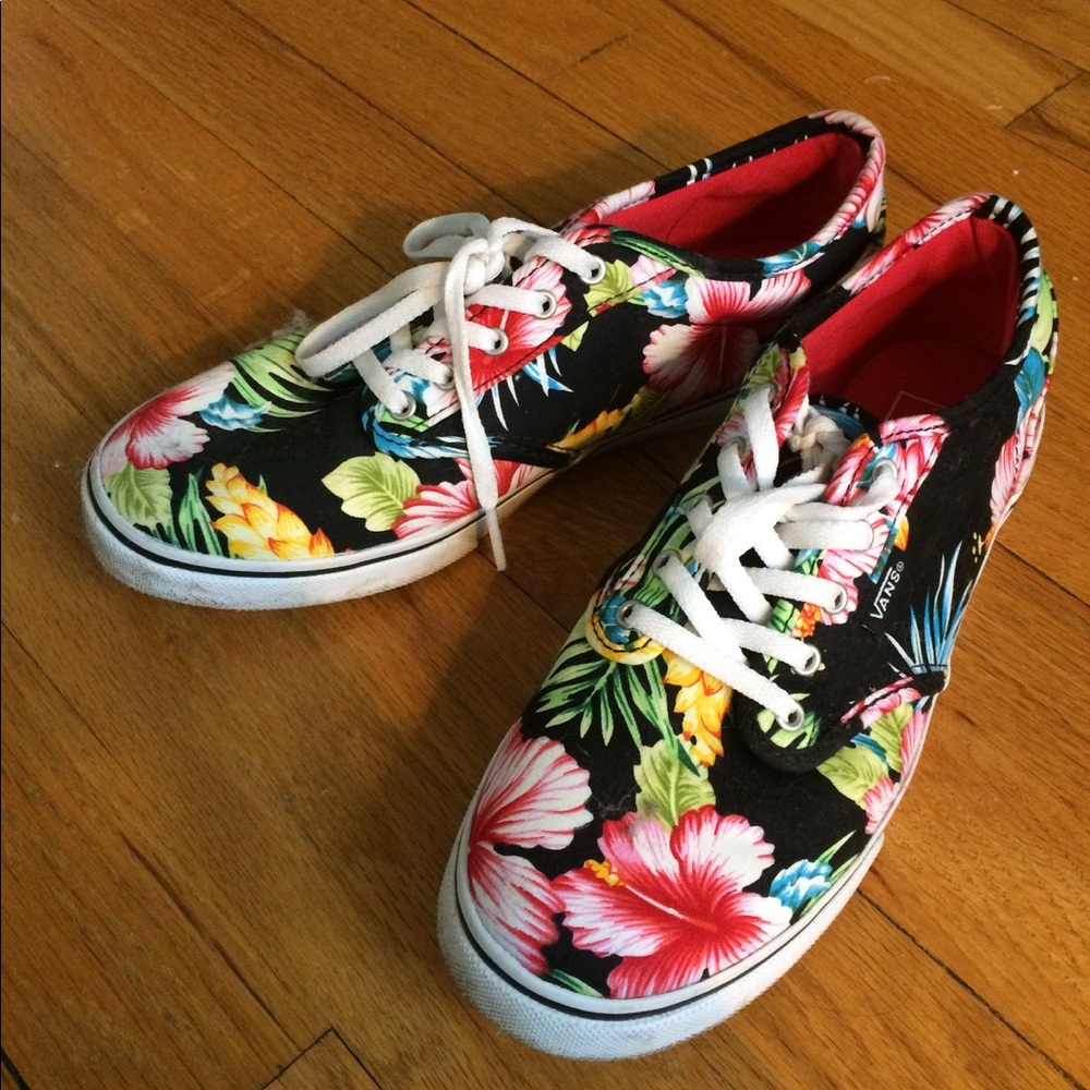 Hawaiian floral vans! Like new!